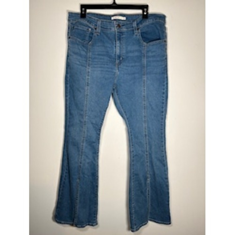 LEVIS 726 Flare Split-Hem Jeans 34 Blue High Rise Boho Retro Denim Western - Picture 2 of 9